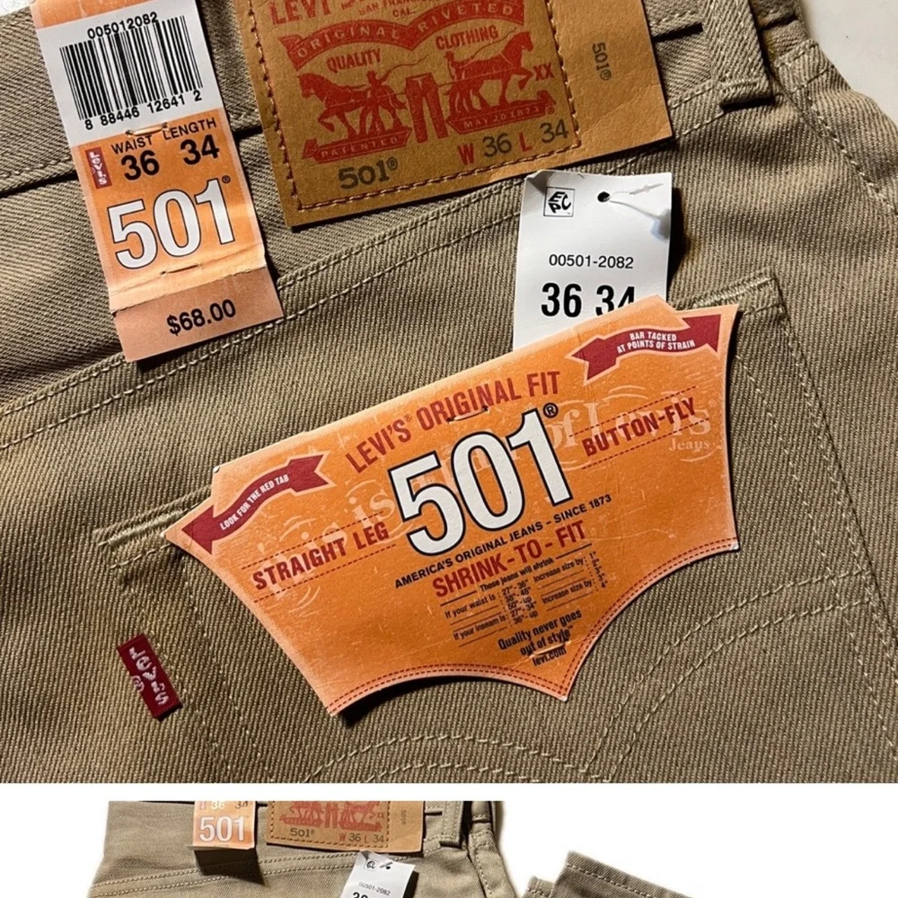 Levi’s 2014 Authentic 501 Jeans STF Button Fly Straight Leg Tan NWT - Picture 2 of 14